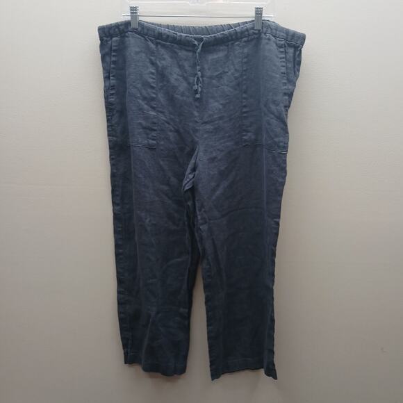 Eileen Fisher Women's 100% Linen Drawstring Straight Leg Pants Black Size Small - Picture 1 of 10